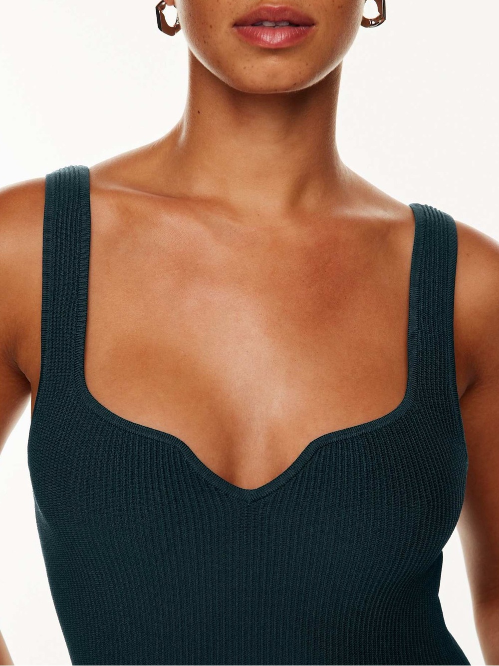 BABATON SCULPT KNIT NOTCH TOTAL ECUPSE Teal Ribbed Tank Bodycon Dress $110 Med
